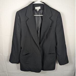 Lands End Womens 12 Black Wool Blazer Jacket Made in USA Single Button Vintage